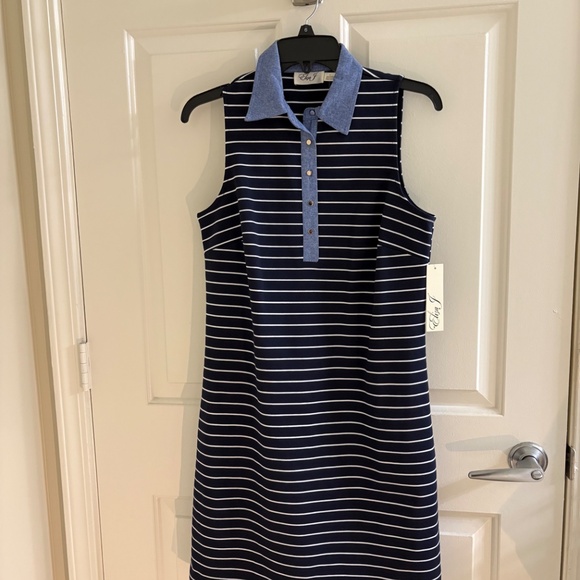 Eliza J Navy & White Sleeveless Polo Dress with Chambray Collar – NWT – Size 6 - Picture 1 of 4